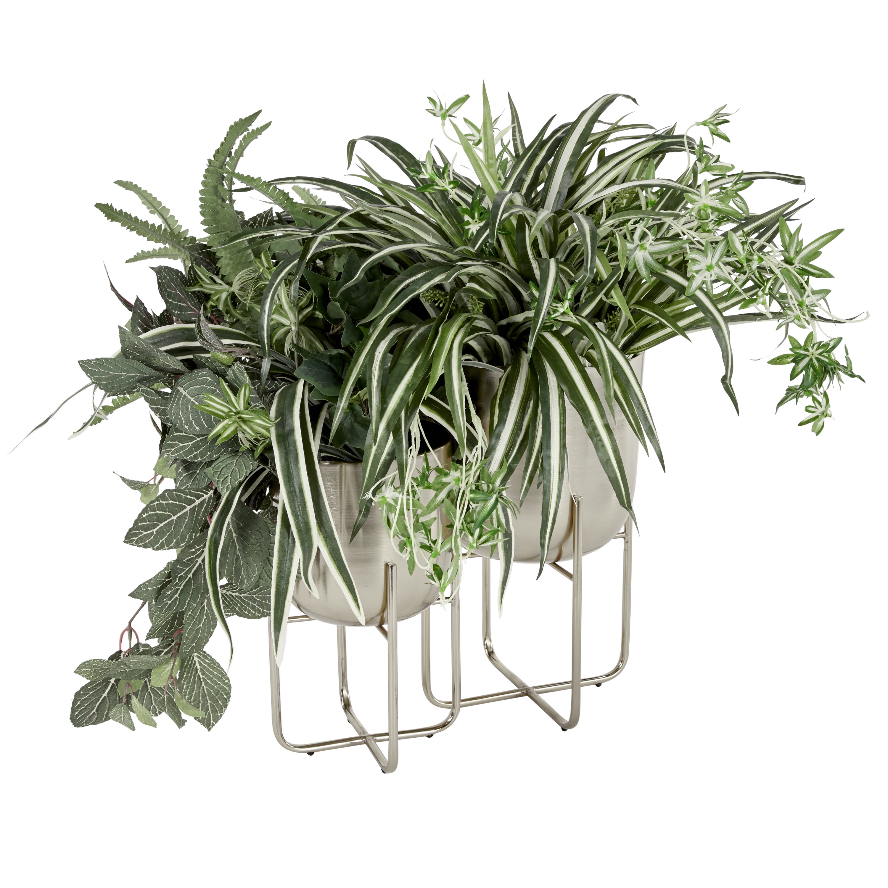 DecMode 16", 13"H Indoor Outdoor Silver Metal Planter with Removable Stand (2 Count)