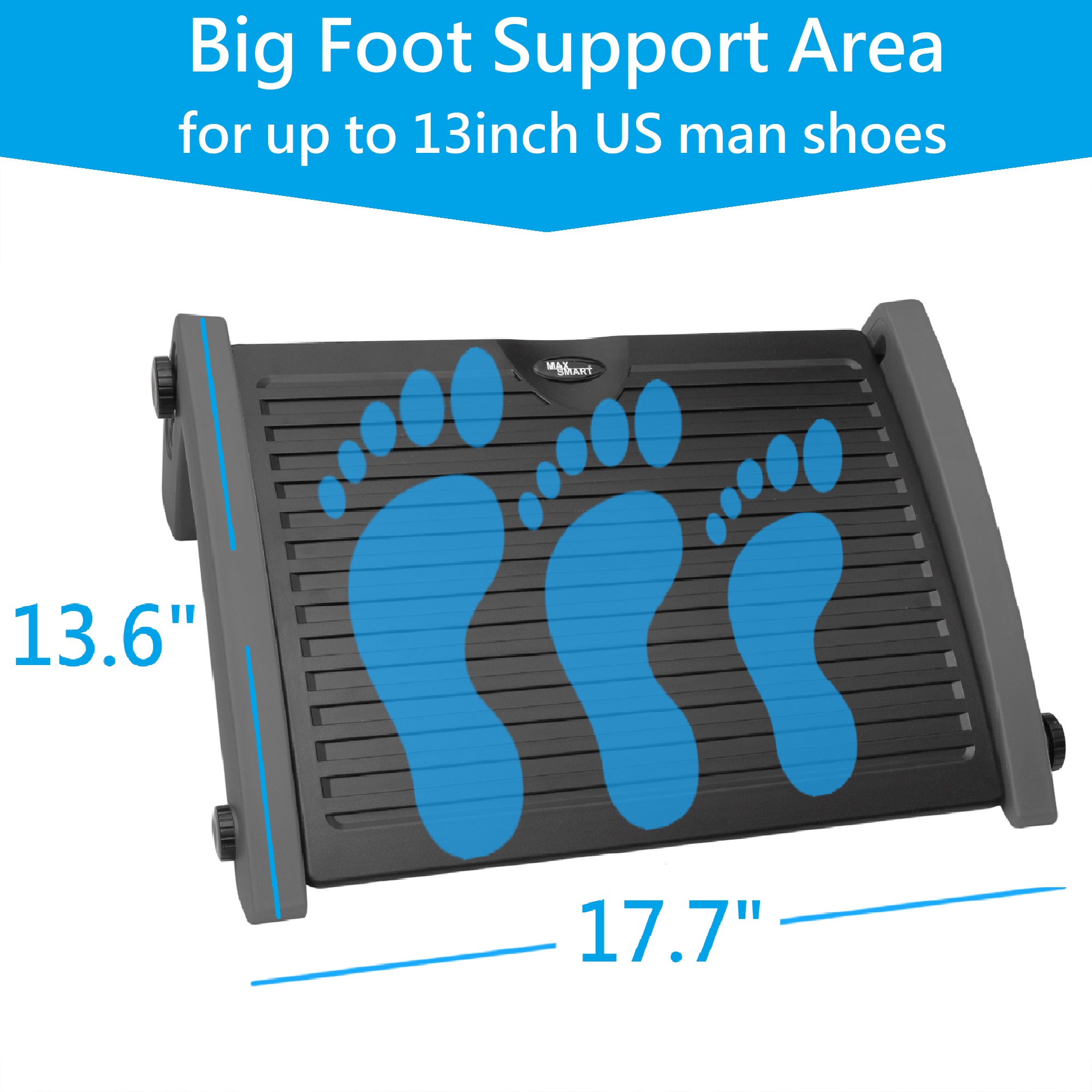 Max Smart Footrest Under Desk - Adjustable Foot Rest - Ergonomic Foot Stool  with 4 Tilt Locked Angles