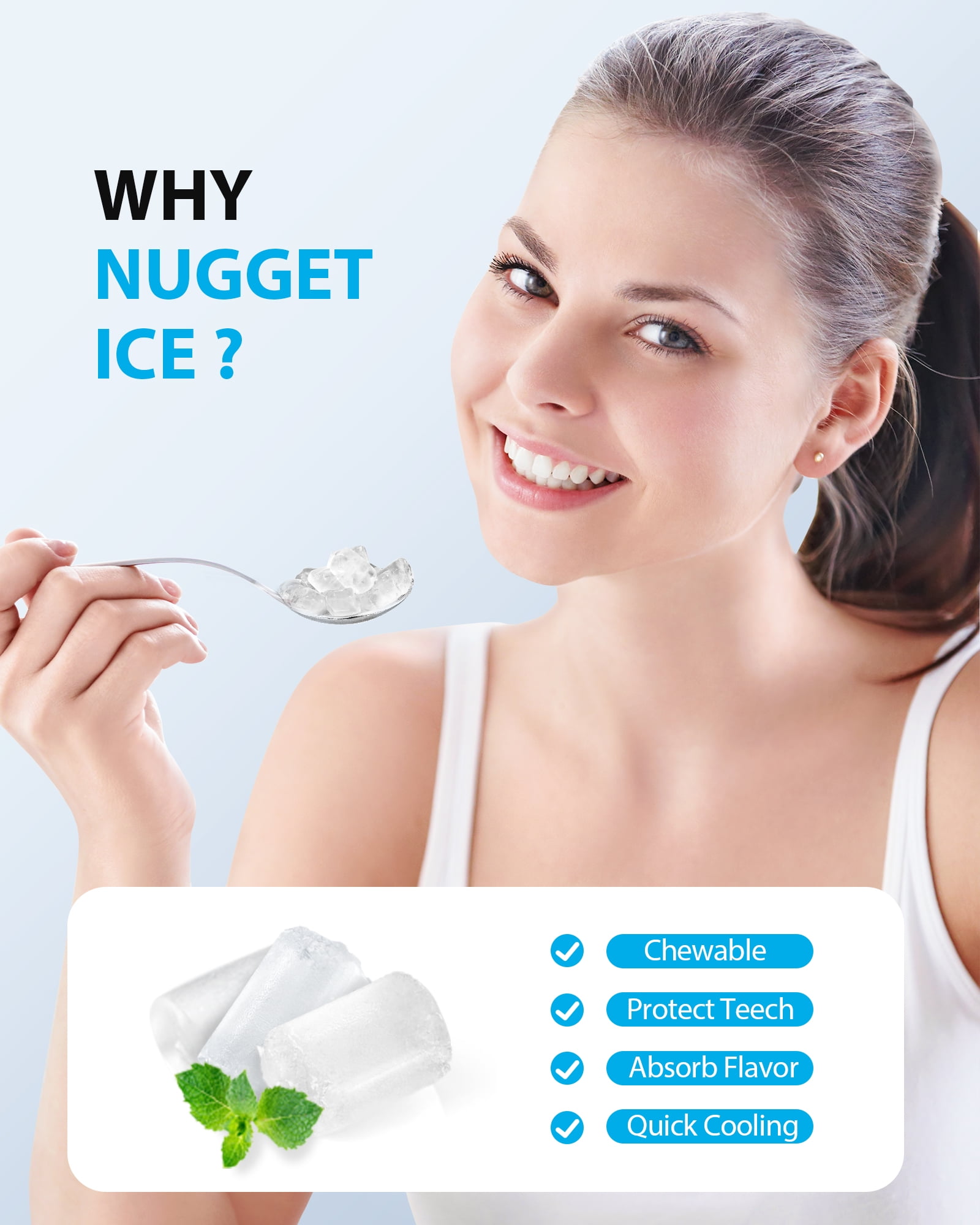 Aeitto Nugget Ice Maker Countertop, Pellet Ice Machine Soft Chewable Ice 40lbs/Day, One-Click Operation, Auto Self-Cleaning Crushed Ice Makers Stainless with Scoop for Home/Kitchen/Office Black