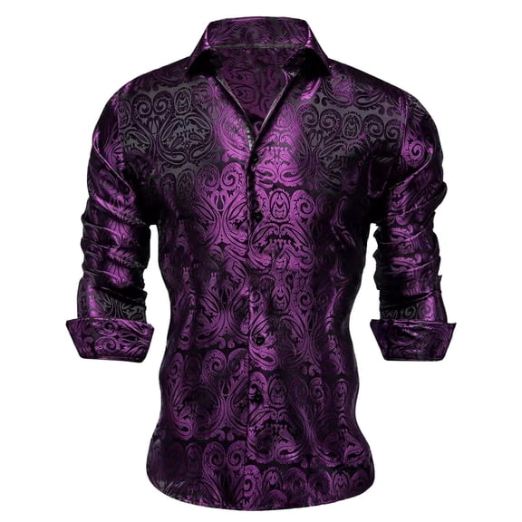 Conairie Western Shirts For Men Embroidered Cowboy Button Collar Long Sleeve Shirt Regular Fit Casual Blouse With Floral Design Purple L