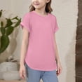 thumbnail image 2 of Lumtrix Girls Short Sleeve T Shirts Kids Crewneck Scallop Hem Soft Tunic Tops Dressy Casual Summer Tees 5-14 Years Pink 130, 2 of 5