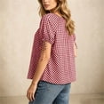 thumbnail image 5 of cocolona Womens Summer Plaid Tops Crew Neck Short Sleeve Tie Button Shirts Dressy Casual Loose Blouses, 5 of 6