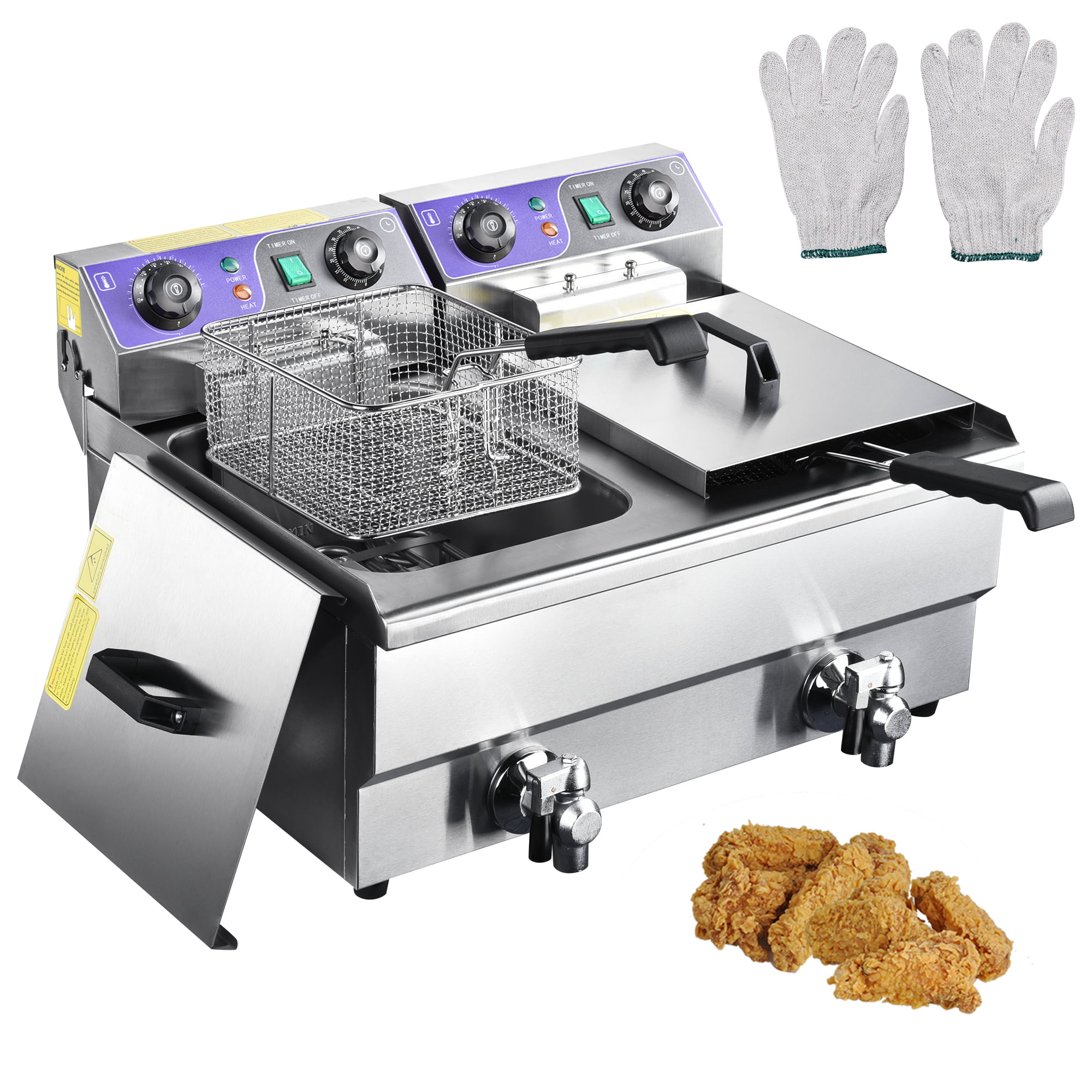 Electric Double Deep Fryer 20L Commercial Bench Top Single Stainless Steel 