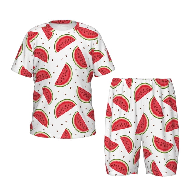 Balery Watermelon Conjunto de Pijama Infantil de Manga Corta con Estampado – Ropa de Dormir de Algodón Suave-Medium
