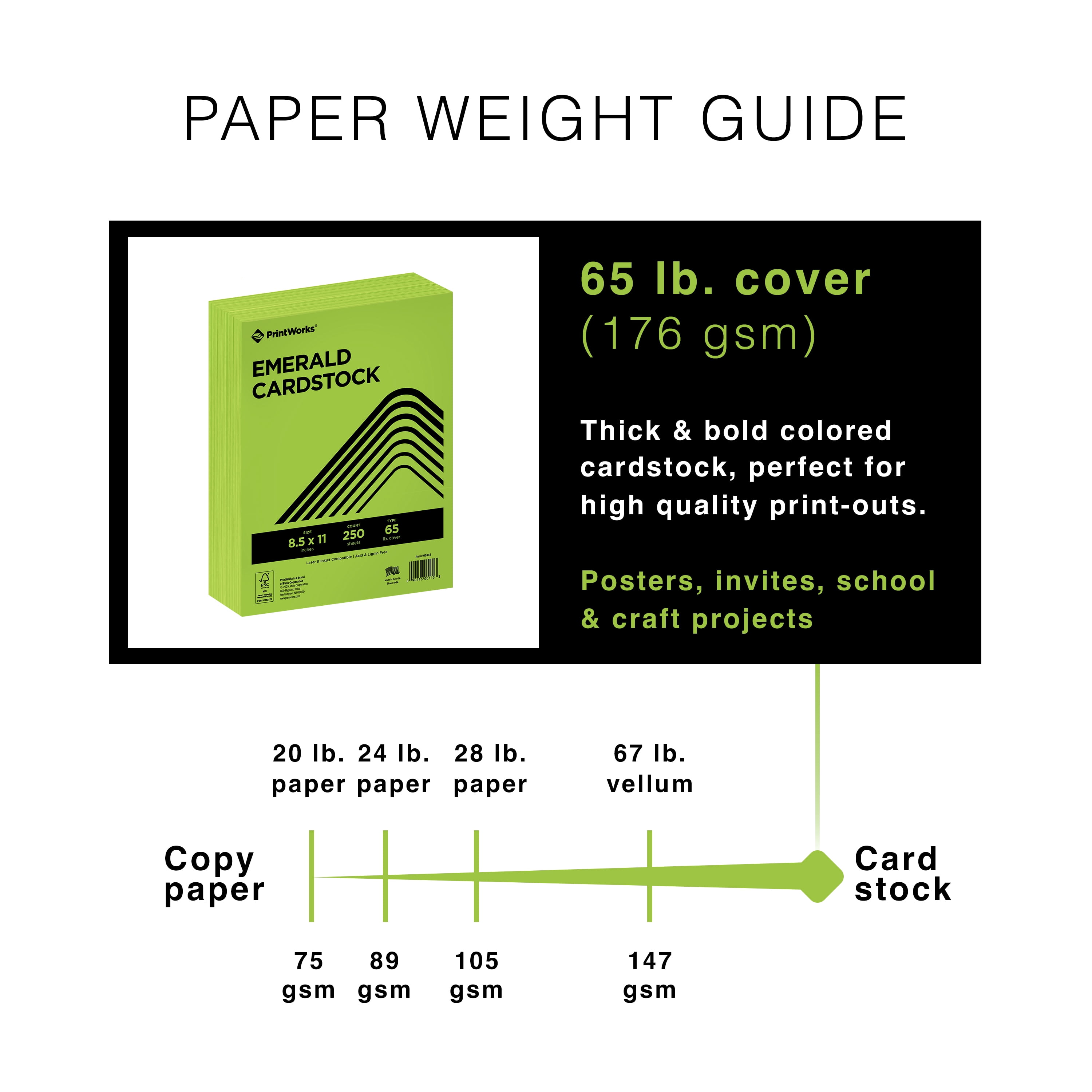Printworks Bright Color Cardstock, Emerald Green, 8.5 x 11, 65 lb, 500 Sheets