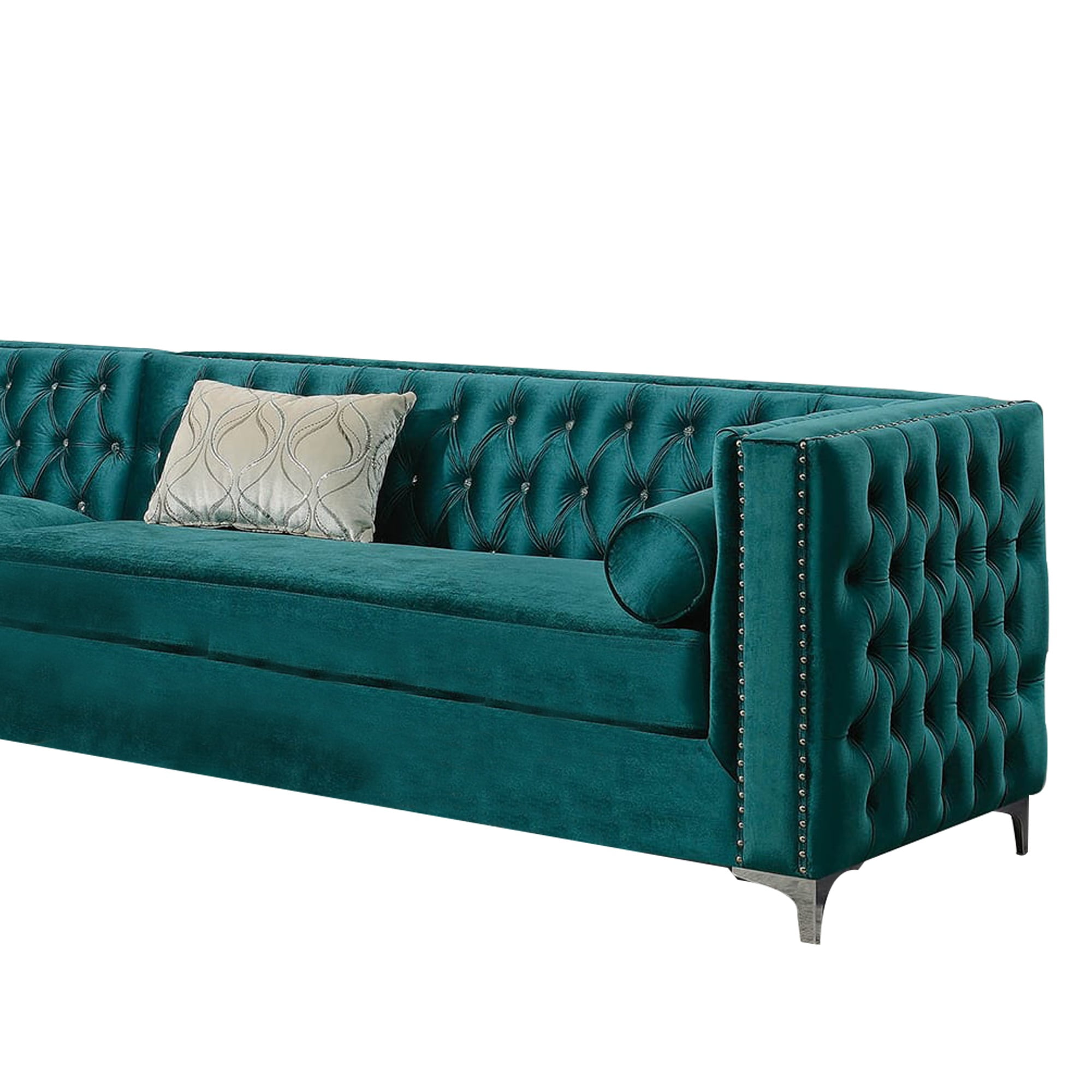 Velvet Upholstered 2 Piece Sectional Sofa with Tufted Details, Teal
