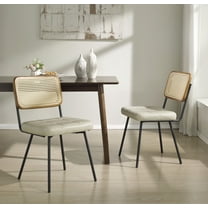 Art Leon Kitchen Dining Chairs, Rattan Cane Back Faux Leather Upholstered Side Chair, Set of 2, Off-White