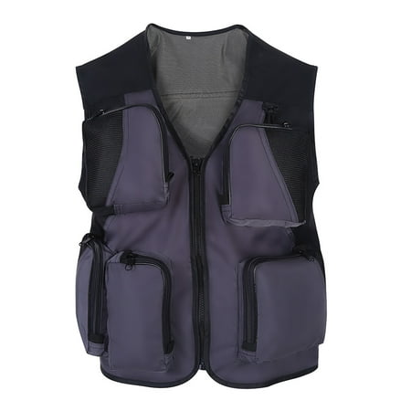 Outdoor Men Utility Multiple Pocket Mesh Jacket Vest for Fishing Hunting (Grey-XXL)
