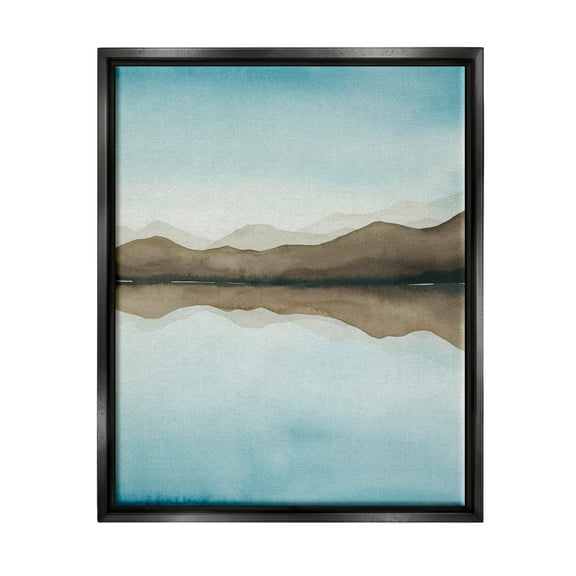 Stupell Industries Lakeside Mountains Reflection Landscape Painting Jet Black Floating Framed Canvas Print Wall Art, Design by Grace Popp