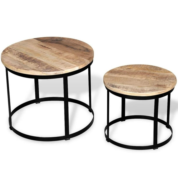 Juego de mesa de café VidaXL Round 2, madera de mango rugoso, marco de hierro