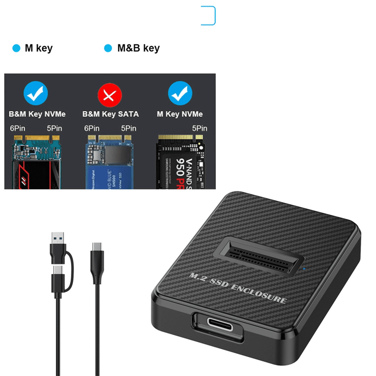 M.2 NVMe &SATA to USB C Docking Station Dual Protocol Adapter 10Gbps External SSD Enclosure with 2in1