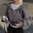 thumbnail image 2 of Zip Up Hoodie Women Cropped Sweatshirts Long Sleeve Drawstring Hooded Jacket (Dark Gray M), 2 of 5