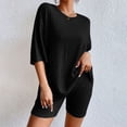 thumbnail image 4 of Short Sets for Women Ribbed Knit Loose Fit Short Sleeve Crewneck T Shirt and Shorts 2 Piece Matching Set Womens Lounge Set, 4 of 8