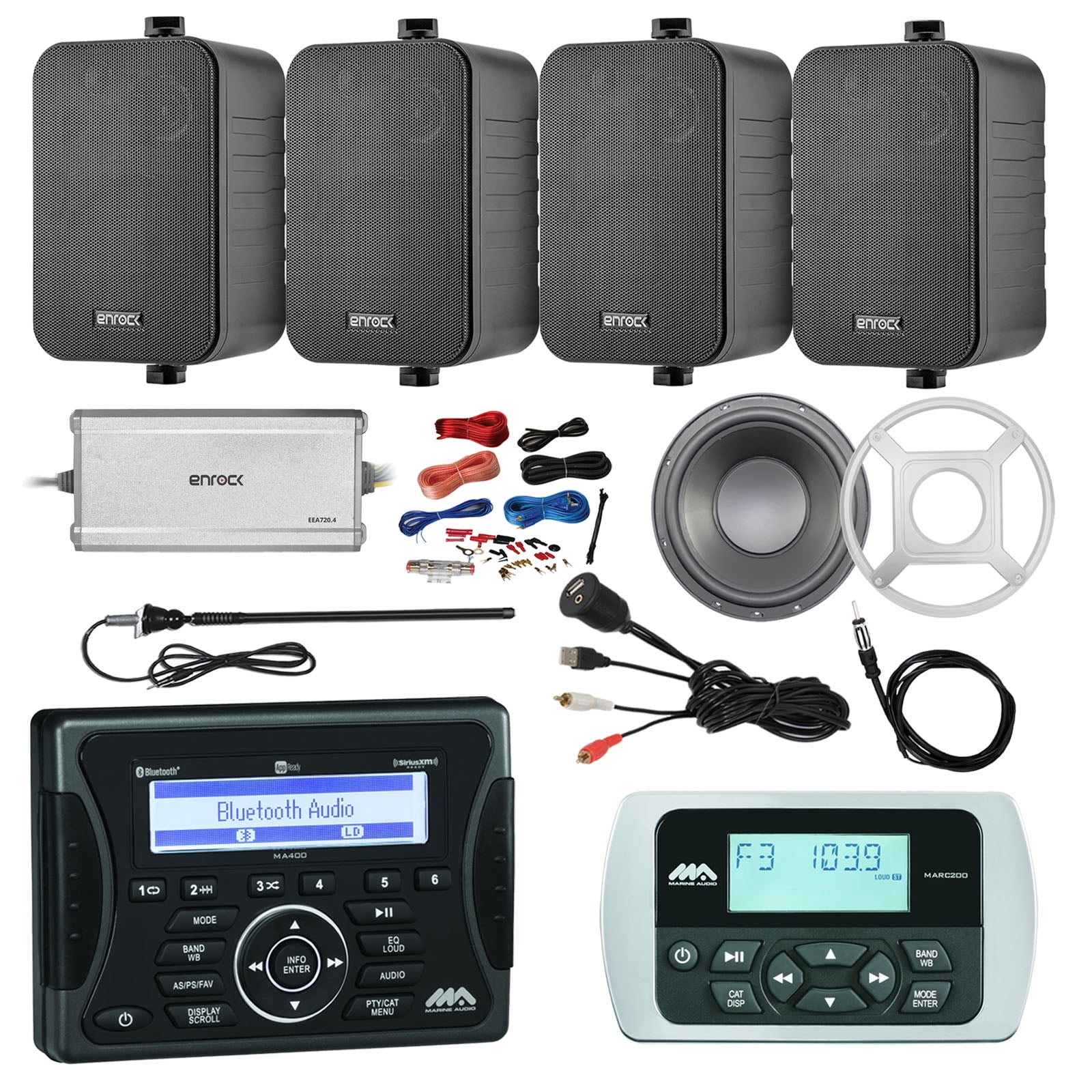 Jensen Marine Audio Bluetooth AUX USB Receiver, Wired Remote, 4x 3Way