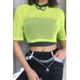 thumbnail image 1 of T-shirt Fluorescent d'Été pour Femme à Col Rond en Maille Transparente, Court, Décontracté, Ample, 1 of 1
