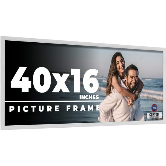 40x16 Frame White Solid Wood Picture Frame Includes UV Acrylic Shatter Guard Front, Acid Free Foam