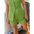 thumbnail image 6 of Women'S Two Piece Casual Suit Set Sleeveless Button Vest Shorts Office Business Suit Green L, 6 of 8