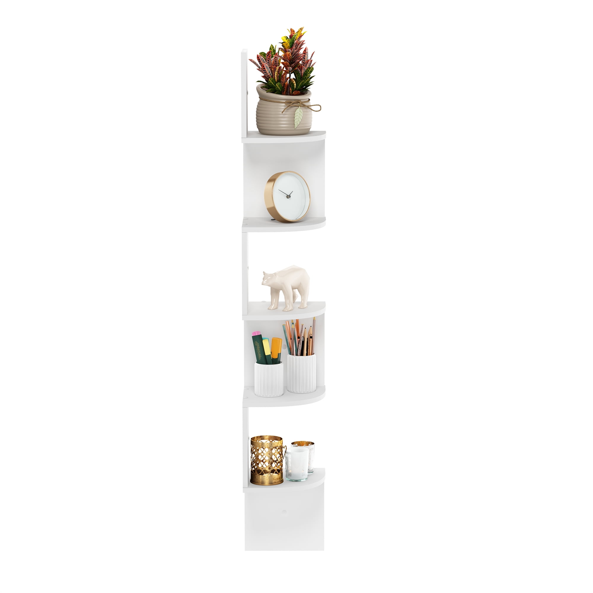 Furinno Rossi 5-Tier Wall Mount Floating Radial Corner Shelf, White