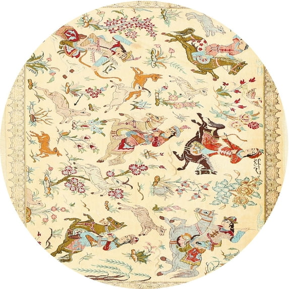 Ahgly Company Indoor Round Traditional Golden Blonde Gold Animal Area Rugs, 4' Round