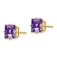 thumbnail image 2 of 14k 8mm Princess Cut Amethyst Earrings 14k Yellow Gold Earrings, 2 of 3