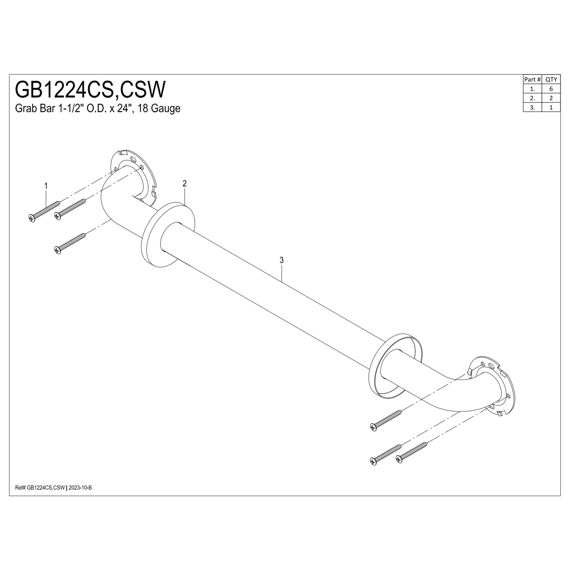 Kingston Brass GB1224CSW Made To Match 24-Inch x 1-1/2-Inch O.D. Stainless Steel ADA Grab Bar in White
