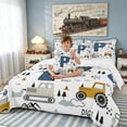 thumbnail image 4 of meiyoeat Construction Letter P Full Size Bedding Sets for Boys Kids, Cute Cartoon Truck Full Size Bed in a Bag, Blue, Reversible, 7pcs, 4 of 6