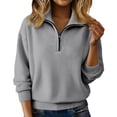 thumbnail image 2 of Muscularfit Raglan Fall Sweaters for Women Women's Quarter Zip Knit Tops Stockinette Waffle Knit Tops Zipper Collared Long&nbsp;Sleeve Gray Knit Sweater XL, 2 of 9