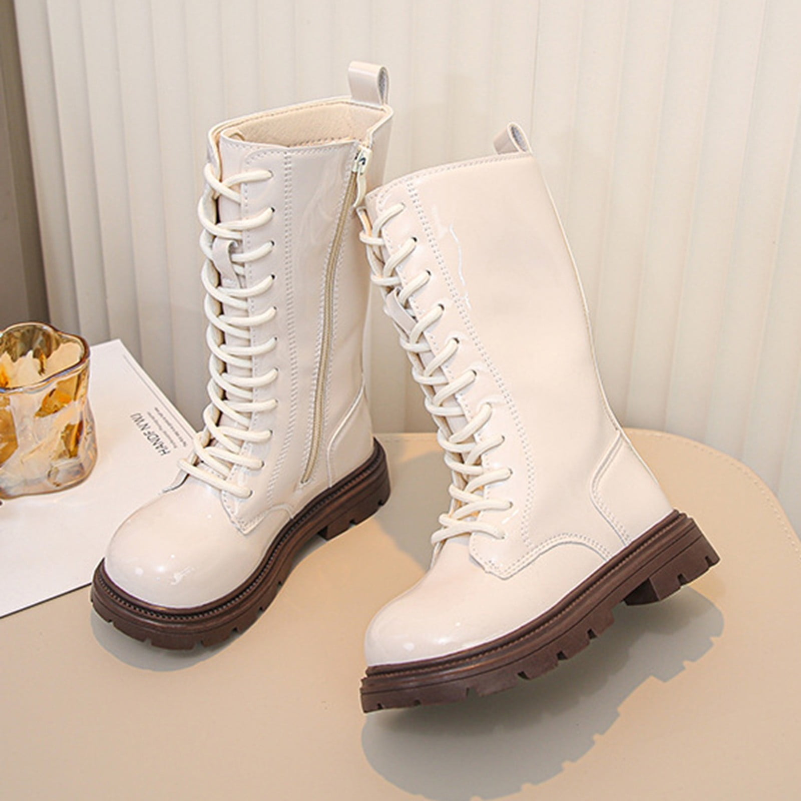 靴 three generations leather short boots HXWCHs Toddler Girls' Punk Short Boots Patent Leather Warm Lined