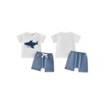 thumbnail image 2 of BemeyourBBs Toddler Baby Boy Summer Clothes Shark Outfit Shark Embroidered Crew Neck Short Sleeve T Shirt Tops and Shorts Set, 2 of 9