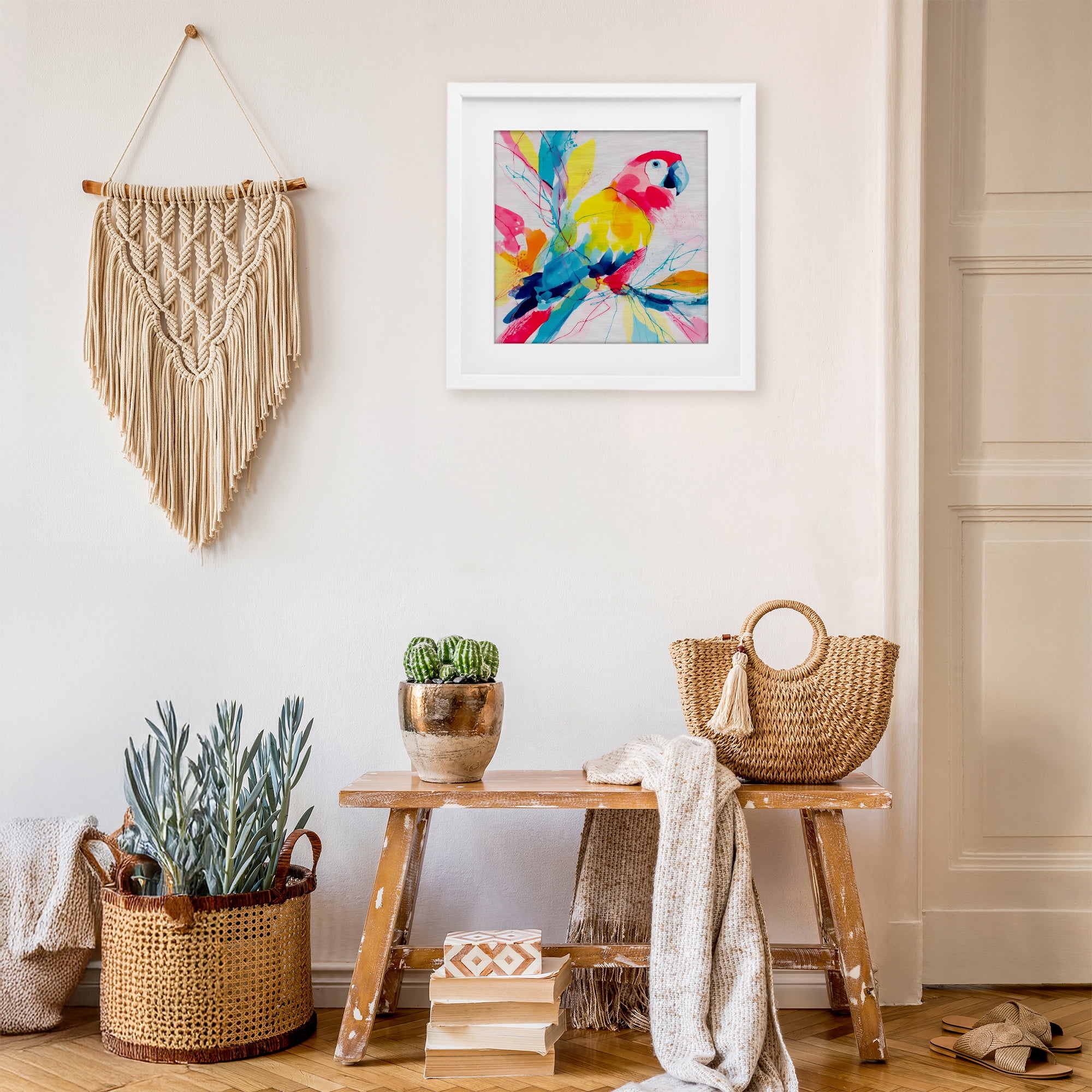Stupell Industries Expressive Parrot in Bloom White Framed Print Under Glass, design by Chromatic Storm Studio