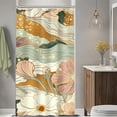 thumbnail image 3 of Stall Shower Curtain, Small Floral Shower Curtain Set for Bathroom Abstract Gold and Blue Wave Narrow RV Shower Curtain Set with Hooks, 36x72 Inch, 3 of 5