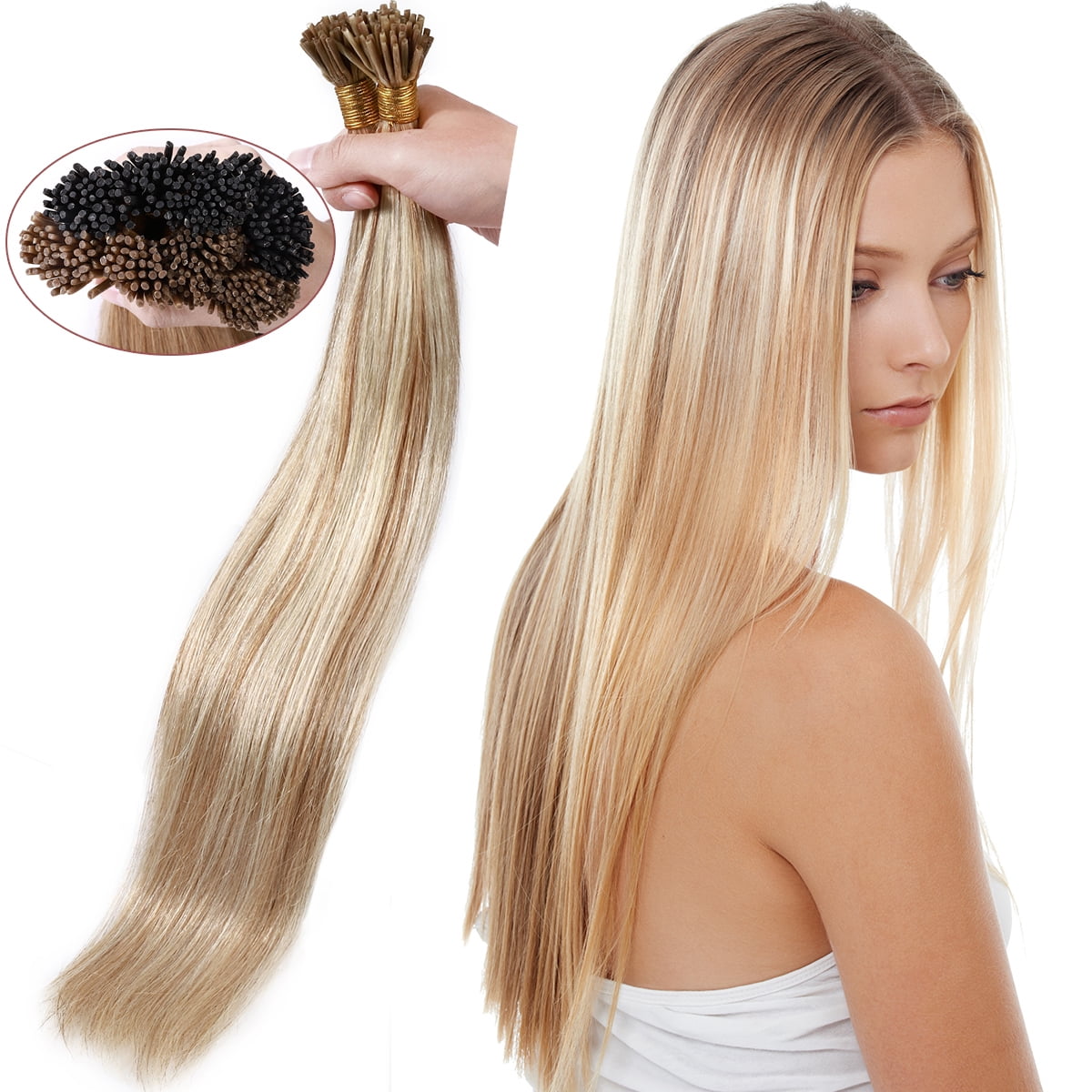 SEGO I Tip Hair Extensions Human Hair Highlight Remy Straight Ombre Stick  Tip Keratin Real Human Hair Extensions - Walmart.com