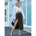 thumbnail image 2 of Womens Casual Slit Denim Midi Jean Skirt Stretch High Waist Frayed Button Up Black XS, 2 of 8