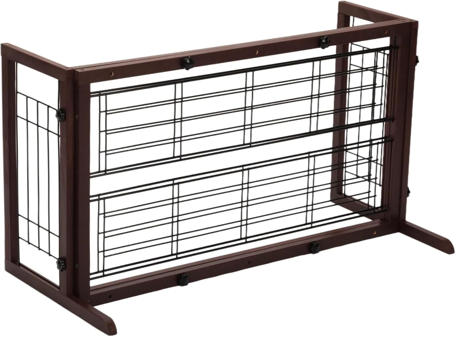 PUPIX Adjustable Wooden Pet Gate for Dogs Indoor Freestanding Dog Gate Fence for Doorways Stairs Hallways Expandable Solid Wood Dog Barrier 38 to 71 Inches Deep Brown