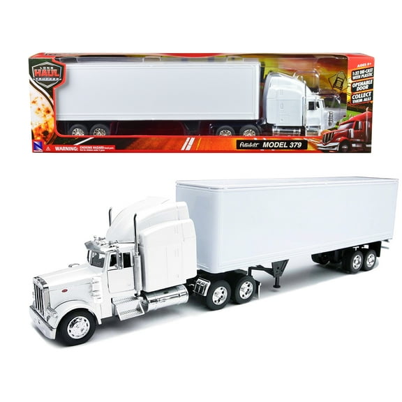 Peterbilt 379 Truck with Dry Goods Trailer White "Long Haul Trucker" Series 1/32 Diecast Model by New Ray