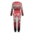 thumbnail image 5 of Women's Two Piece Christmas Snowman & Tree Printed Set: Round Neck Long Sleeve Shirt & Drawstring Sweatpants with Pockets, Red, Size S, 5 of 5