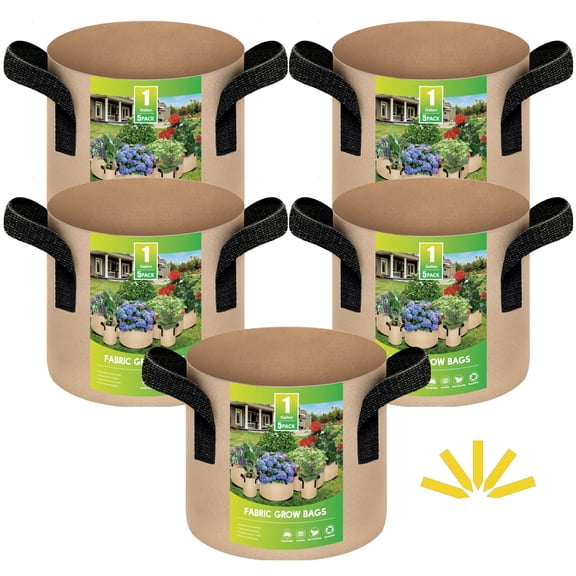 iPower 5-Pack 1 Gallon Plant Grow Bags Thickened Nonwoven Aeration Fabric Pots Heavy Duty Durable Container