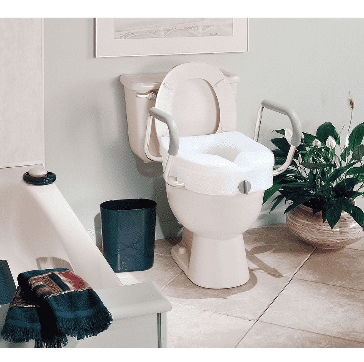 Carex EZ Lock Raised Toilet Seat with Handles, Adjustable Removable Arms, Adds 5", 300 lb Capacity