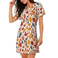 thumbnail image 2 of Honeii Autumn Leaves Print Women's Loose Short Sleeve Nightgown, Soft Cotton Sleepwear, Comfy Loose Fit Pajama Dress for Sleep and Lounge, 2 of 6