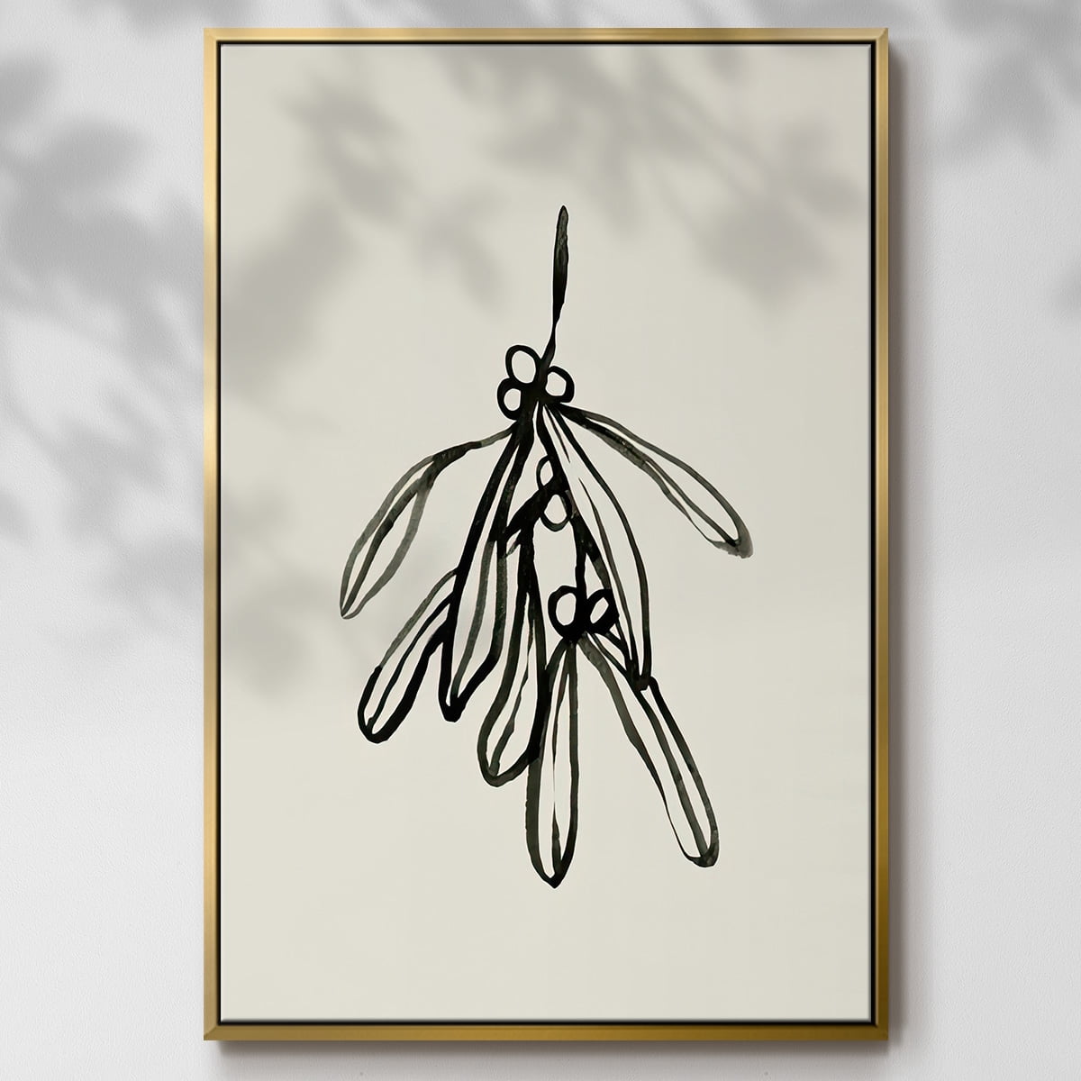Mistletoe Sketch II - Framed Gallery Wrapped Holiday Canvas - 27 x 41 - Gold Frame