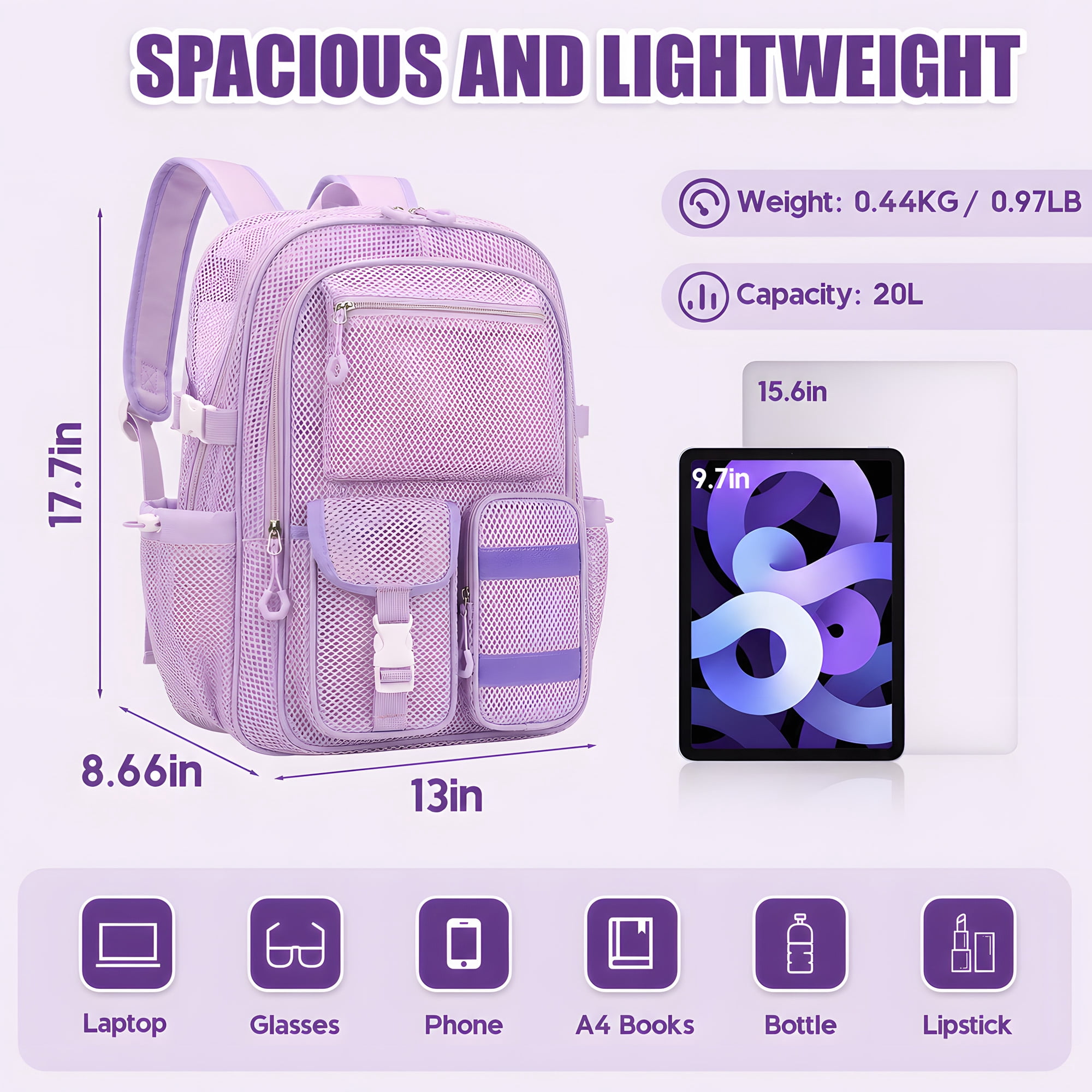 Soda Candy Heavy Duty Mesh Backpack See Through School Bookbag for School Swim Beach Travel