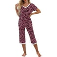 thumbnail image 4 of SwiftWear Women's Relaxed 2 Piece Summer Cheetah Print Pajamas Set V-neck Top with Vibrant Prints, Elastic Waist Capris (Functional Pockets) Sleepwear & Loungewear, 4 of 9