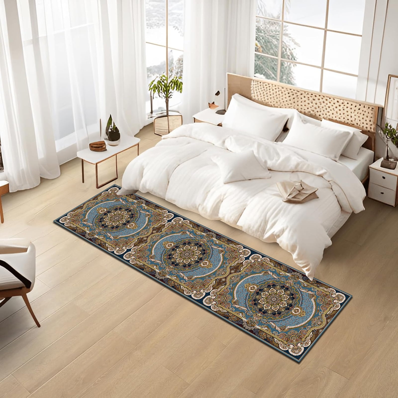 Mitzzllc 2'x8' Non Slip Vintage Runner Rugs, Machine Washable Long Floor Carpet for Entryway, Blue and Black