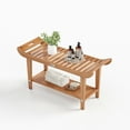 thumbnail image 4 of Summit Living 19.7"H 100% Natural Teak Wood Shower Bench with Storage Shelf, Indoor Bath Bench Seat Waterproof Shower Stool for Adults, 4 of 9