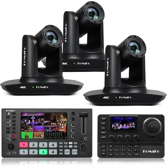 FoMaKo 4K PTZ Camera HDMI, AI Auto-Tracking, 4K 20X Optical Zoom(3pcs),KC606 PTZ Controller, M3 Video Mixer Switcher, for Church Worship Education Conference Events,PTZ Bundle(K20UH X3  M3 KC606)