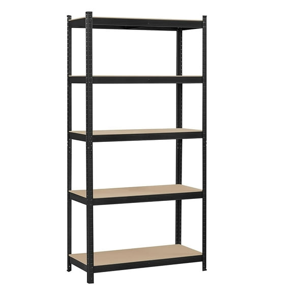5-Tier Utility Shelves, Metal Storage Shelves, Garage Shelving Unit, Adjustable Garage Storage Shelves, Storage Racks, Heavy Duty Shed Shelving- Black, 35.5 x 16 x 71 Inch