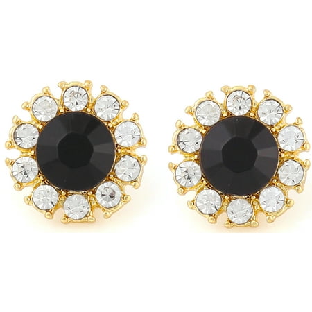 Round Black Crystal Center Stone Earrings