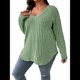thumbnail image 3 of Suéter Informal de Punto con Cuello en V y Larga para Mujer, Talla Grande Verde XXL, 3 of 8