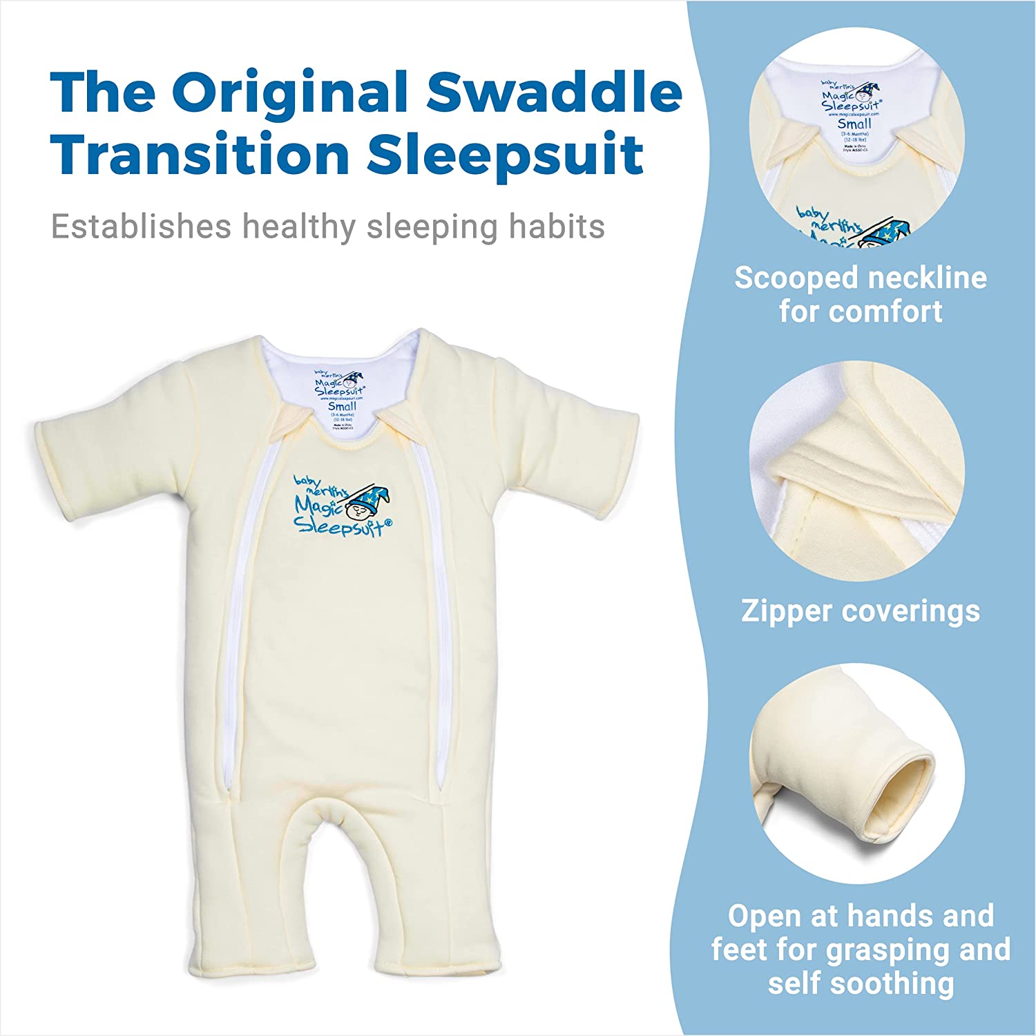 Baby Merlin's Magic Sleepsuit - 100% Cotton Baby Transition Swaddle - Baby Sleep Suit - Cream - 3-6 Months 3-6 Months Cream - image 2 of 7