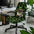 thumbnail image 2 of SCRAWLGOD St. Patrick's Day Elastic Seat Covers for Office Chairs Universal Dustproof Desk Rotating Chair Slipcovers Removable Boss Chair Covers, Four Leaf Clover Pug Leprechaun Hat Green Black, L, 2 of 7